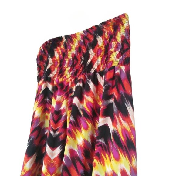 Attention Strapless Size Medium Smocked Maxi Dress Zigzag Print Multicolor - Picture 3 of 7